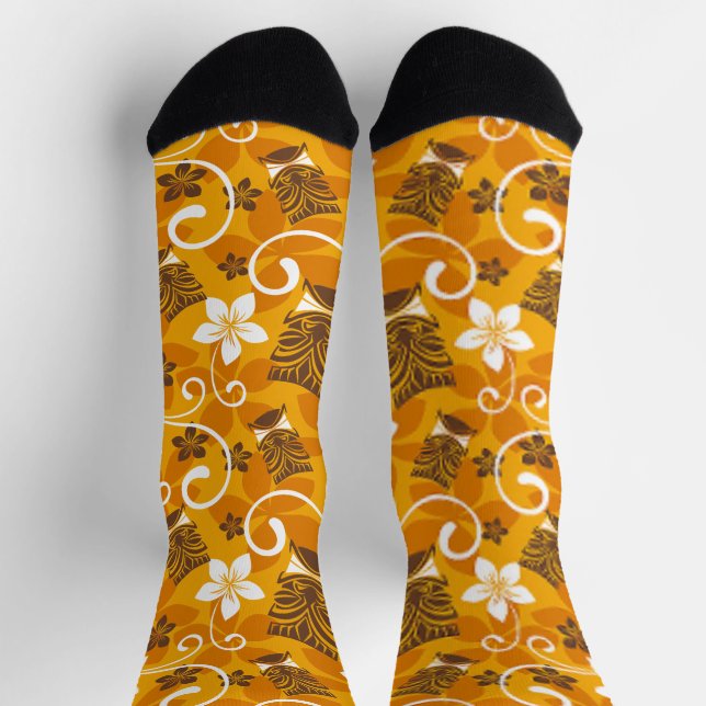 LUAU TIKI PATTERN (ORANGE) SOCKS (Top)