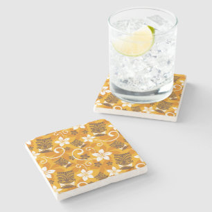 LUAU TIKI PATTERN (ORANGE) STONE COASTER