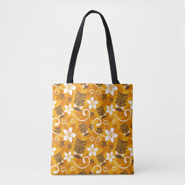LUAU TIKI PATTERN (ORANGE) TOTE BAG (Front)