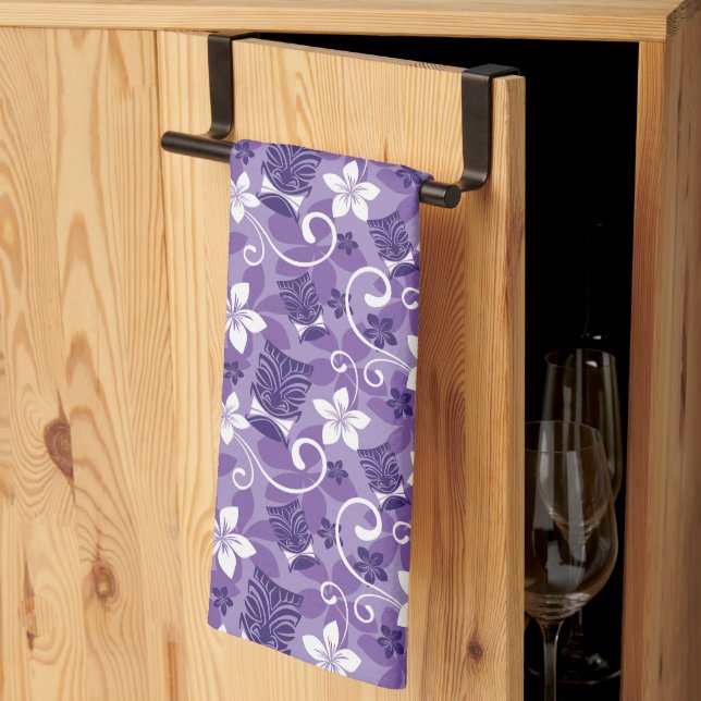 LUAU TIKI PATTERN (PURPLE) KITCHEN TOWEL (Thirds Fold)