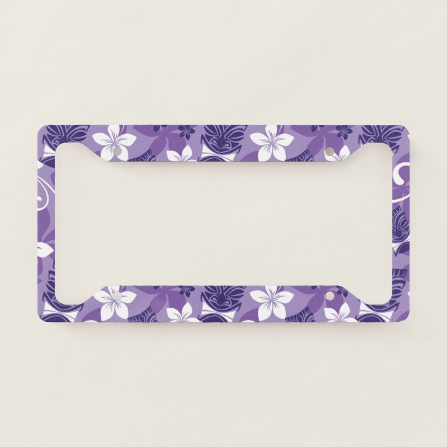 LUAU TIKI PATTERN (PURPLE) LICENSE PLATE FRAME (Front)