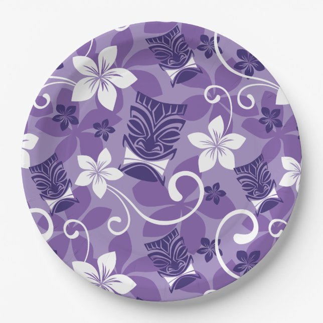 LUAU TIKI PATTERN (PURPLE) PAPER PLATES (Front)