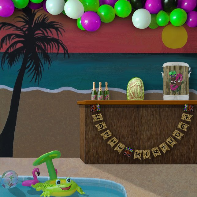 Luau Totems Bamboo Happy Birthday Bunting Flags (Creator Uploaded)