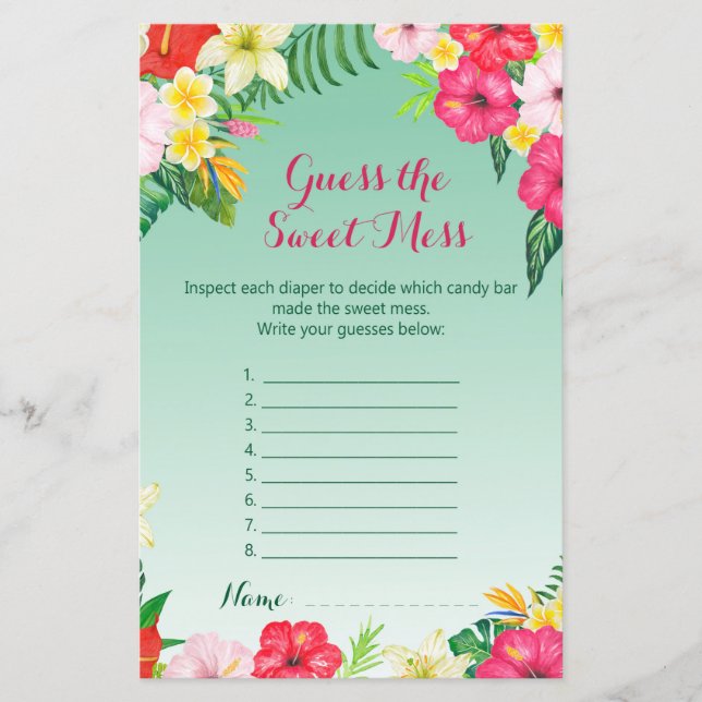 Luau Tropical Baby Shower Game PRINTED (Front)