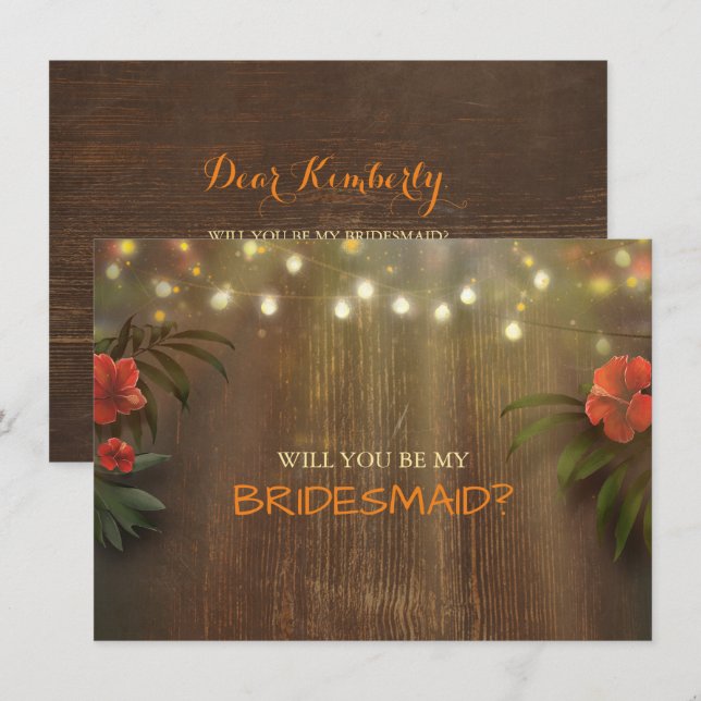 Luau Tropical Beach Lights Floral Bridesmaid Invitation (Front/Back)