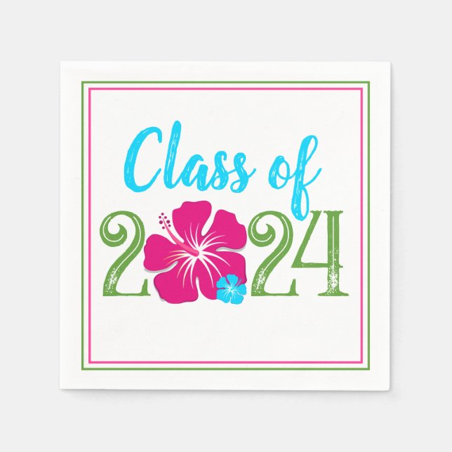 Luau Tropical Class of 2024 Graduation Paper Napkins (Front)