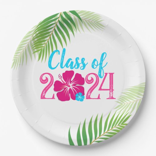 Luau Tropical Class of 2024 Graduation Party Paper Plates