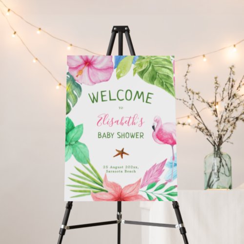 Luau tropical floral baby shower welcome sign