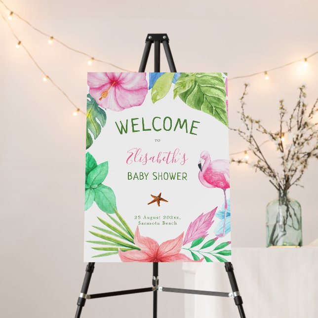 Luau tropical floral baby shower welcome sign (In Situ (Stand))