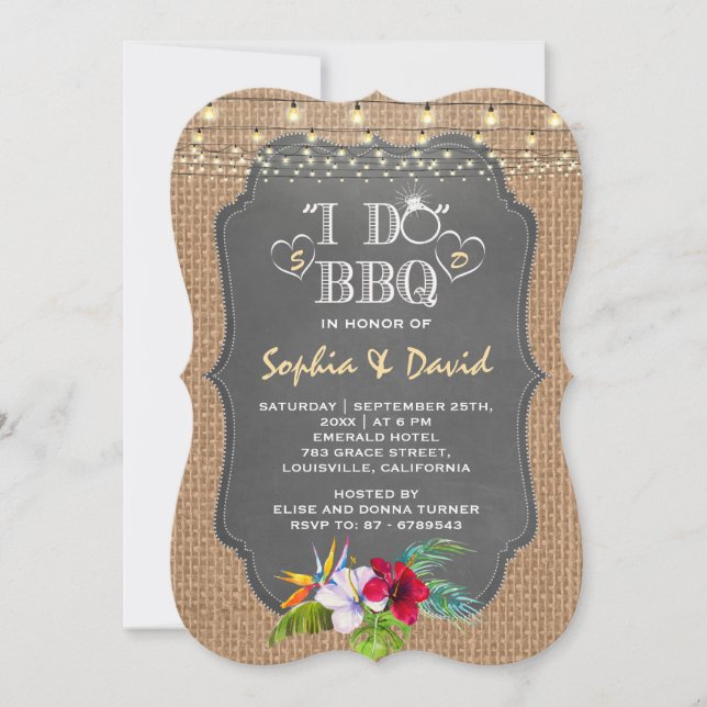 Luau Tropical Floral Chalk BurlapI DO BBQ Invitation (Front)