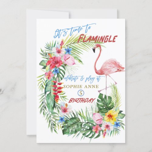 Luau Tropical Floral Flamingo Pool Girl Birthday Invitation