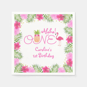 Luau Tropical Floral Girl 1st First Birthday Napkins