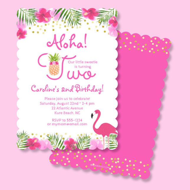 Luau Tropical Floral Girl 2nd Second Birthday Invitation (Creator Uploaded)