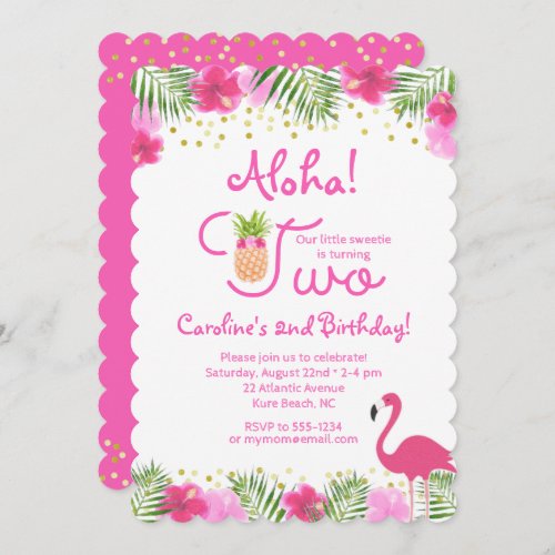 Luau Tropical Floral Girl 2nd Second Birthday Invitation