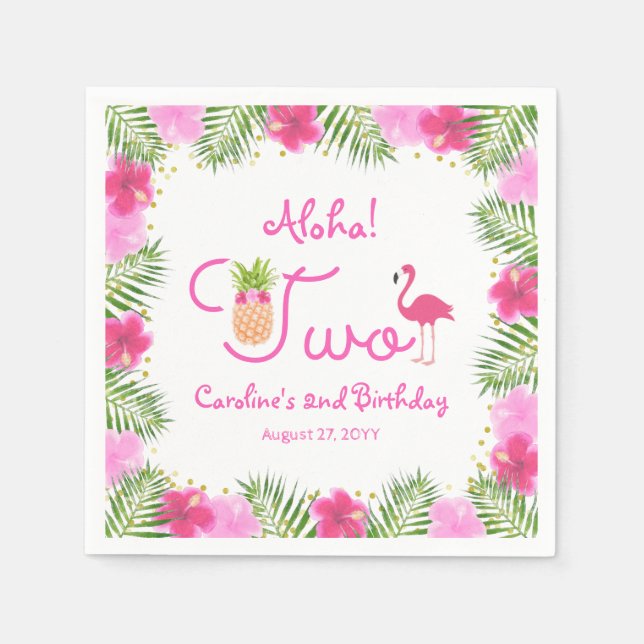 Luau Tropical Floral Girl 2nd Second Birthday Napkins (Front)
