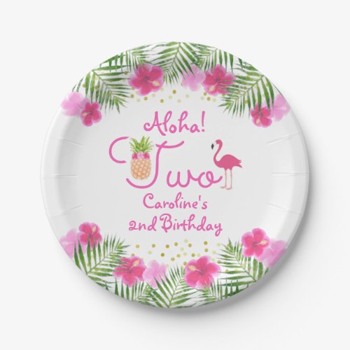Luau Tropical Floral Girl 2nd Second Birthday Paper Plates