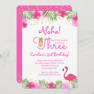 Luau Tropical Floral Girl 3rd Third Birthday Invitation