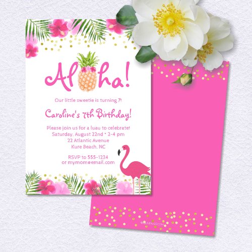 Luau Tropical Floral Girl Summer Birthday Invitation