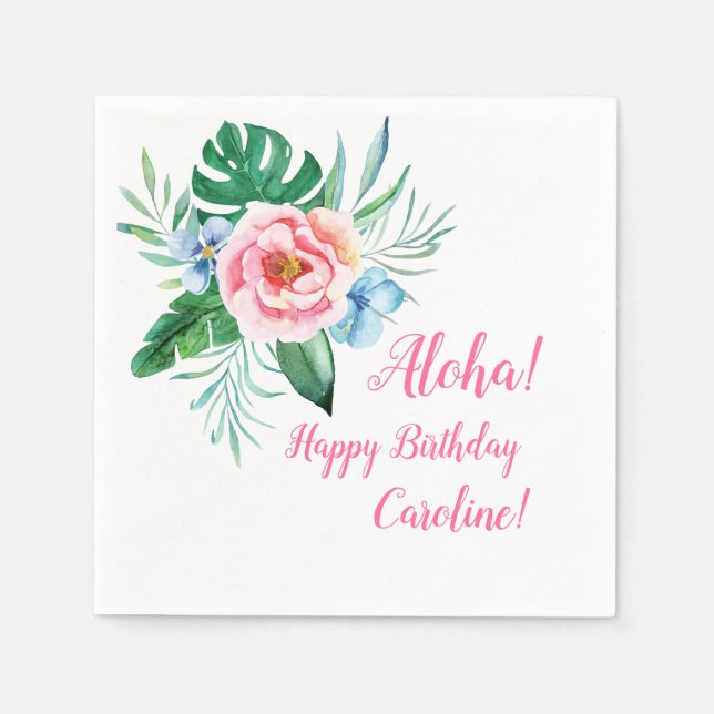 Luau Tropical Floral Hawaiian Bouquet Birthday Napkins (Front)