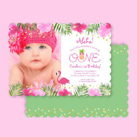 Luau Tropical Floral Photo Girl 1st First Birthday