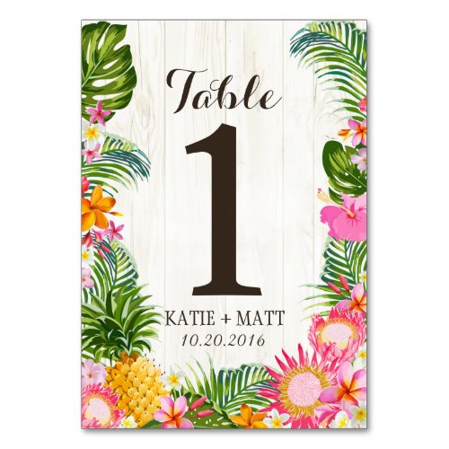 Luau Tropical Floral Rustic Wood Table Number