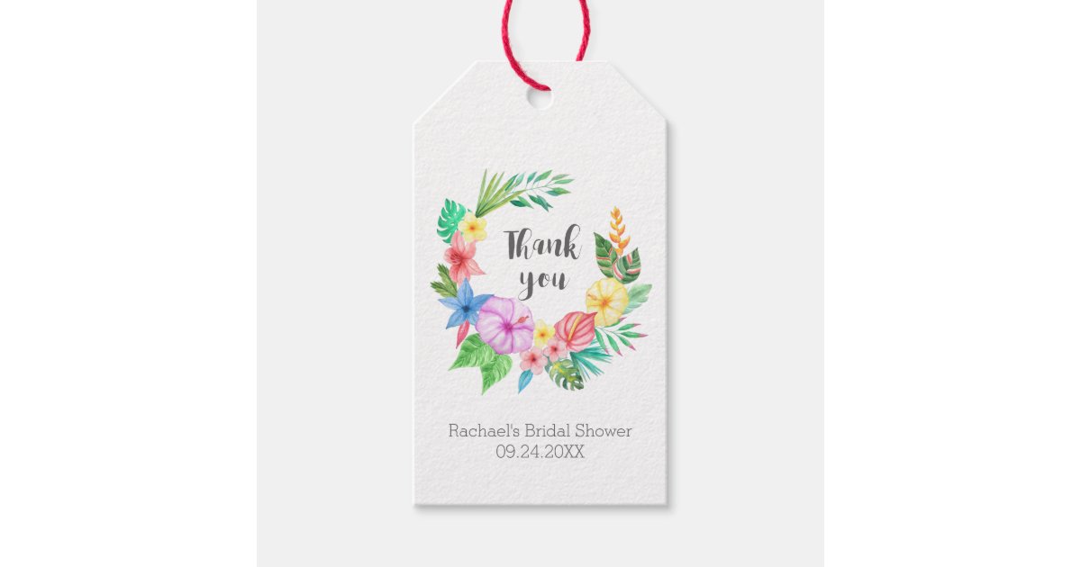 Luau Tropical Flower Bridal Shower Thank You Favor Gift Tags | Zazzle