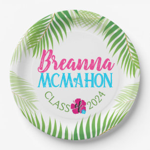 Luau Tropical Graduation Personalized Paper Plates
