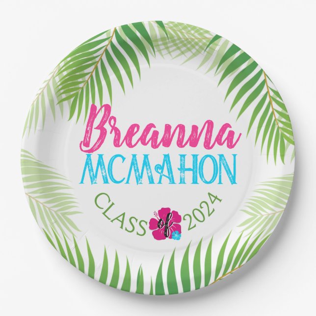 Luau Tropical Graduation Personalized Paper Plates (Front)
