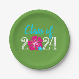 Luau Tropical Green Graduation Paper Plates