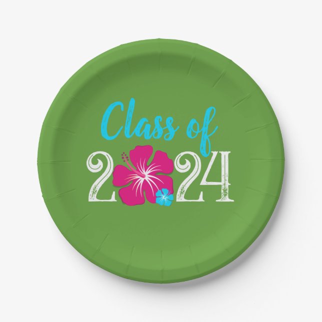 Luau Tropical Green Graduation Paper Plates (Front)