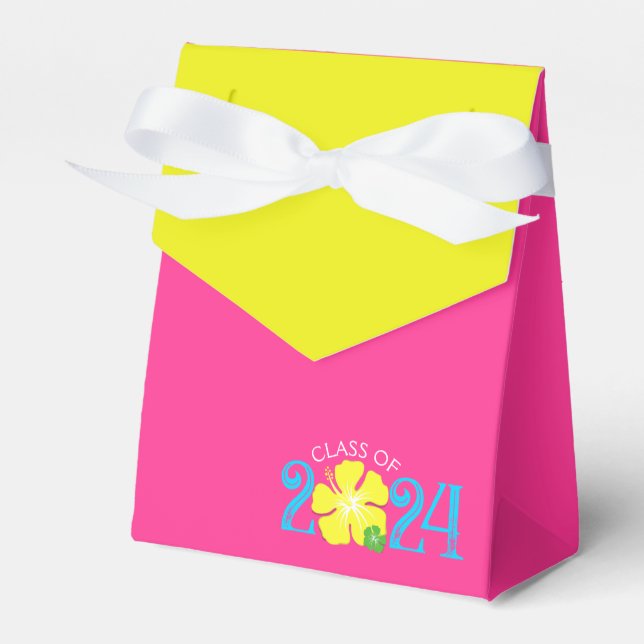 Luau Tropical Hibiscus Graduation Pink Favor Boxes (Front Side)