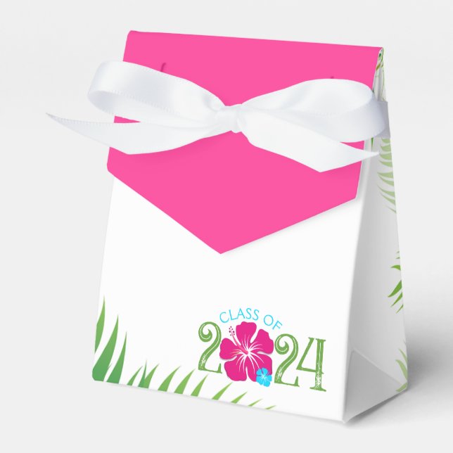 Luau Tropical Hibiscus Graduation White Favor Boxes (Front Side)