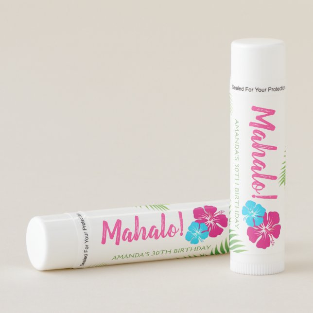 Luau Tropical Hibiscus Mahalo Party Favor Lip Balm (Front)