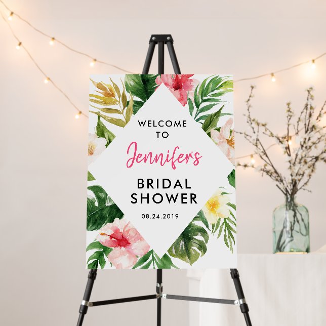 Luau Tropical Leaves Bridal Shower Welcome Foam Board (In Situ (Stand))