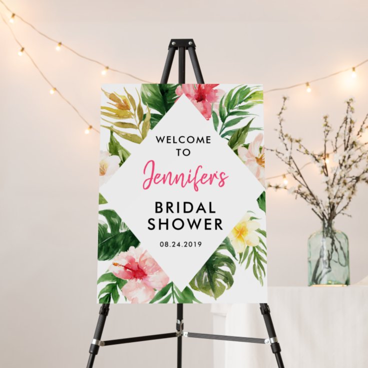 Luau Tropical Leaves Bridal Shower Welcome Foam Board | Zazzle