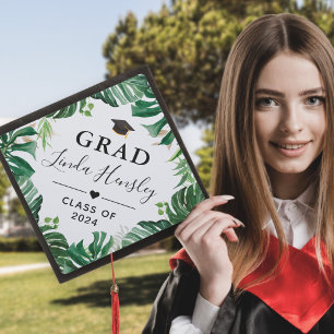 Luau Tropical Leaves Graduation Cap Topper