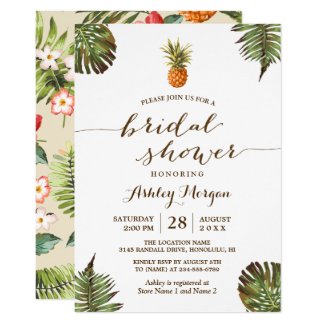 Luau Tropical Leaves Pineapple Bridal Shower Invitation