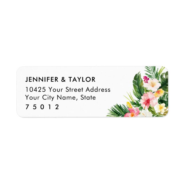 Luau Tropical Leaves Wedding Return Address Labels (Front)