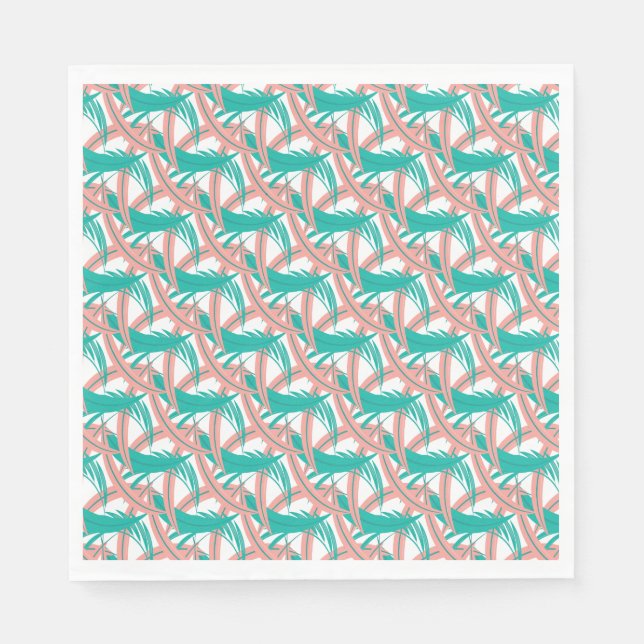 Luau Tropical Palm Leaves Coral Green Napkins (Front)
