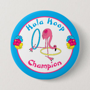 Luau Tropical Party Flamingo Hula Hoop Champion 3" Button