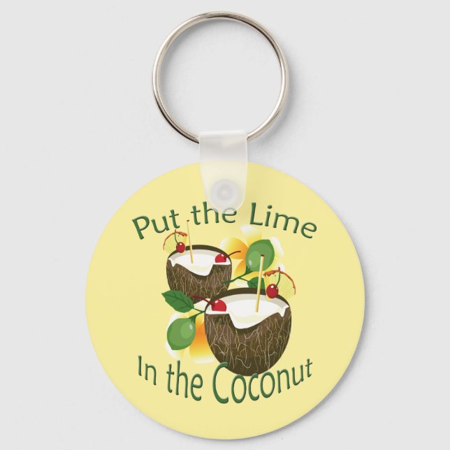 Luau Tropical Party Funny Coconut Drink Keychain (Front)