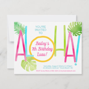 Luau Tropical Pink Blue & Green Aloha Birthday Invitation