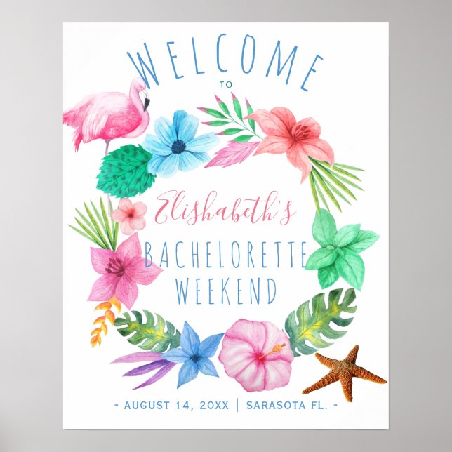Luau tropical wreath bachelorette welcome sign (Front)
