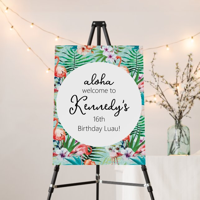 Luau Welcome Sign | Flamingos & Palms (In Situ (Stand))