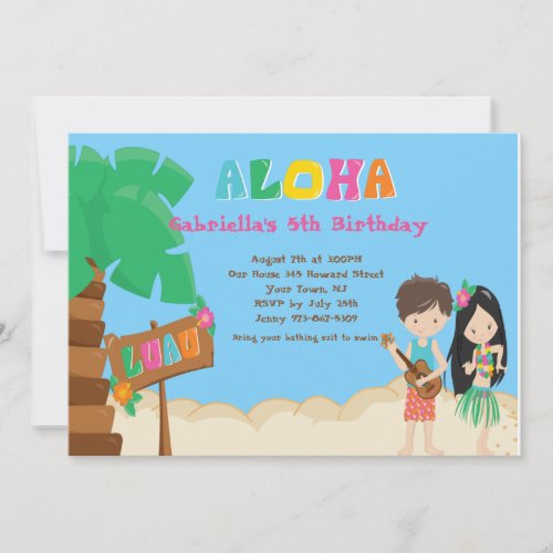 Luau With Kids And Palm Tree Birthday Invitation