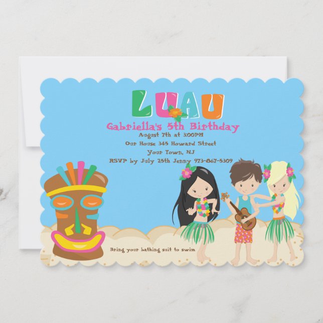 Luau With Kids and Tiki Birthday Invitation (Front)
