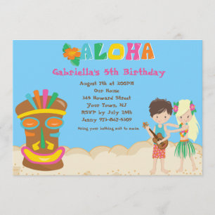 Luau With Kids and Tiki Birthday Invitation