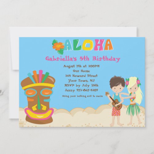 Luau With Kids and Tiki Birthday Invitation