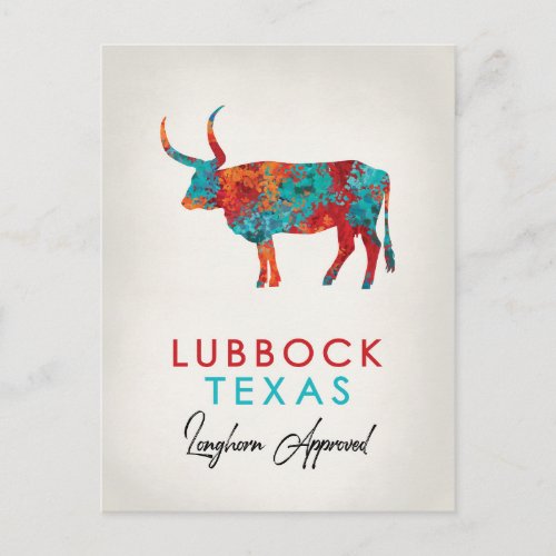 Lubbock Texas Colorful Longhorn Postcard