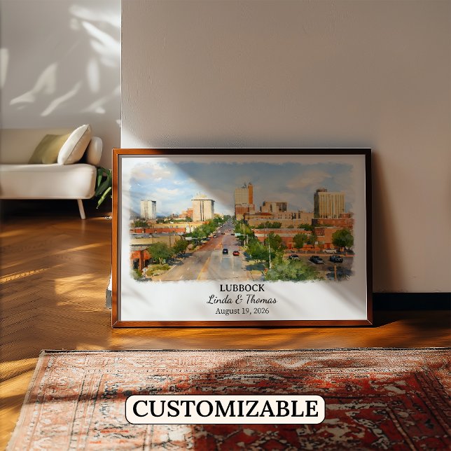 Lubbock Texas Poster, Watercolor, Custom Poster (Creator Uploaded)